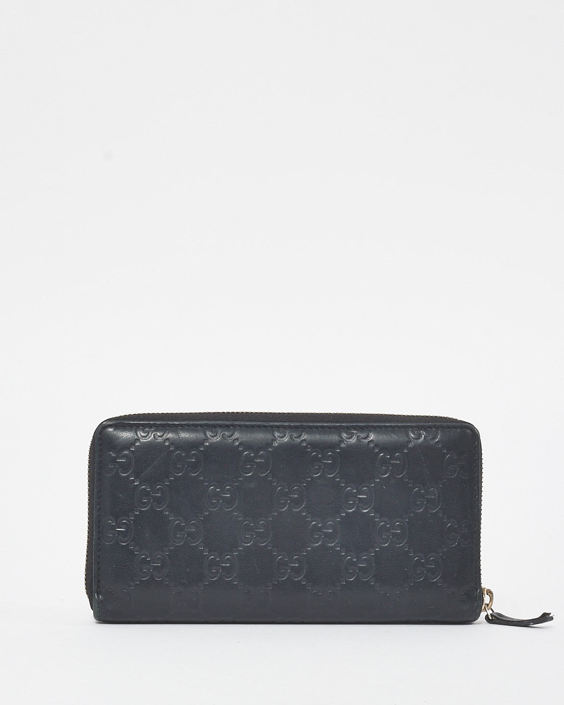 Gucci Black Leather Guccissima Long Zip Wallet