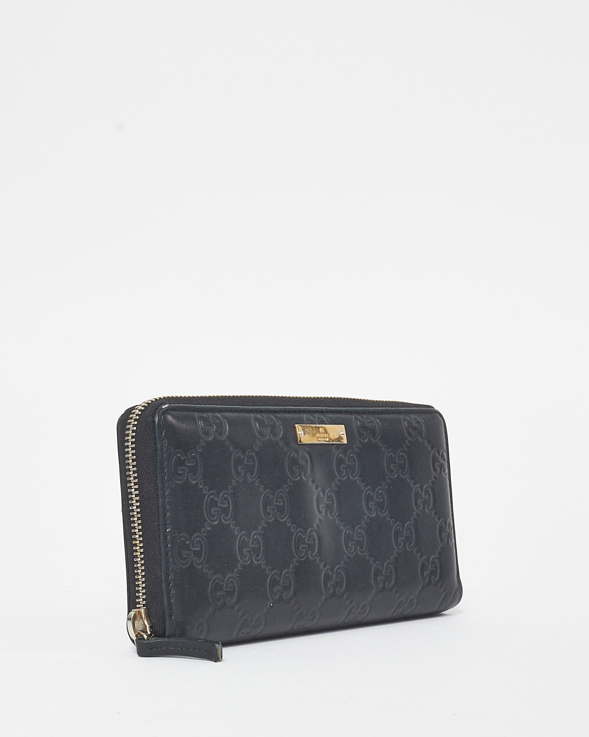 Gucci Black Leather Guccissima Long Zip Wallet