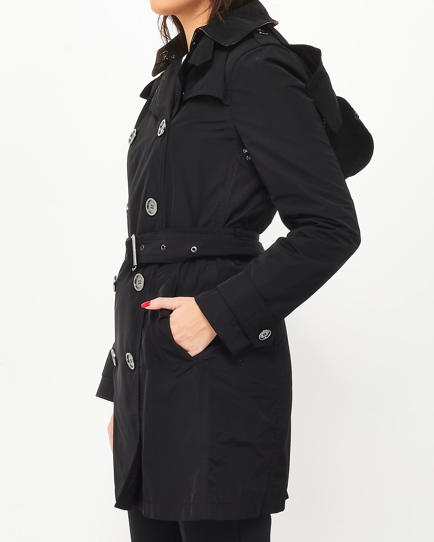 Burberry Brit Black Midi Nylon Trench Coat - 4