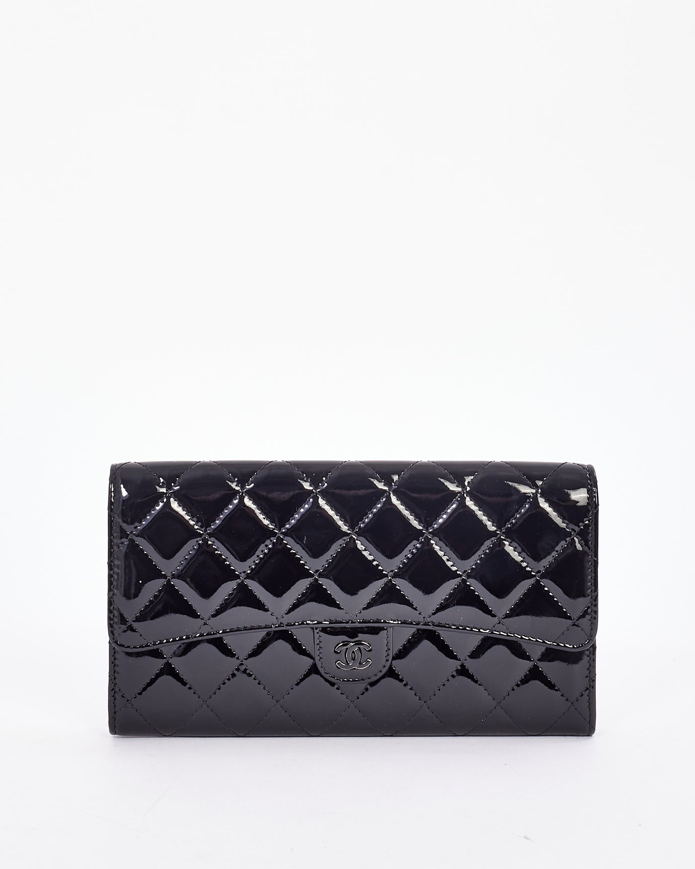 Pochette Chanel matelassée noire vernie noire sur noire