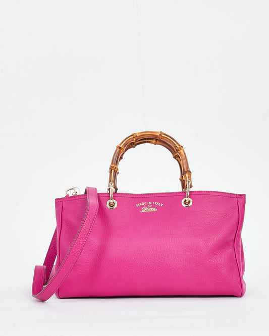 Gucci Pink Leather Bamboo Medium Shopper Tote