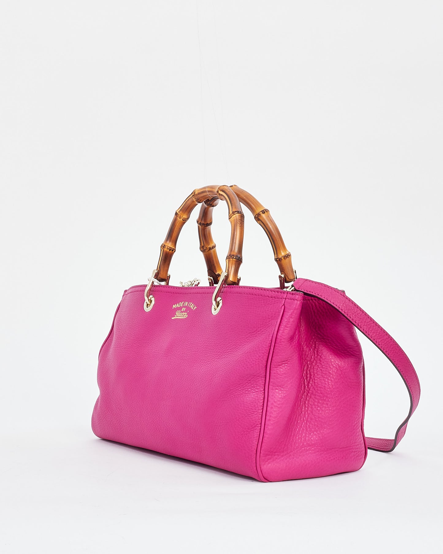 Gucci Pink Leather Bamboo Medium Shopper Tote