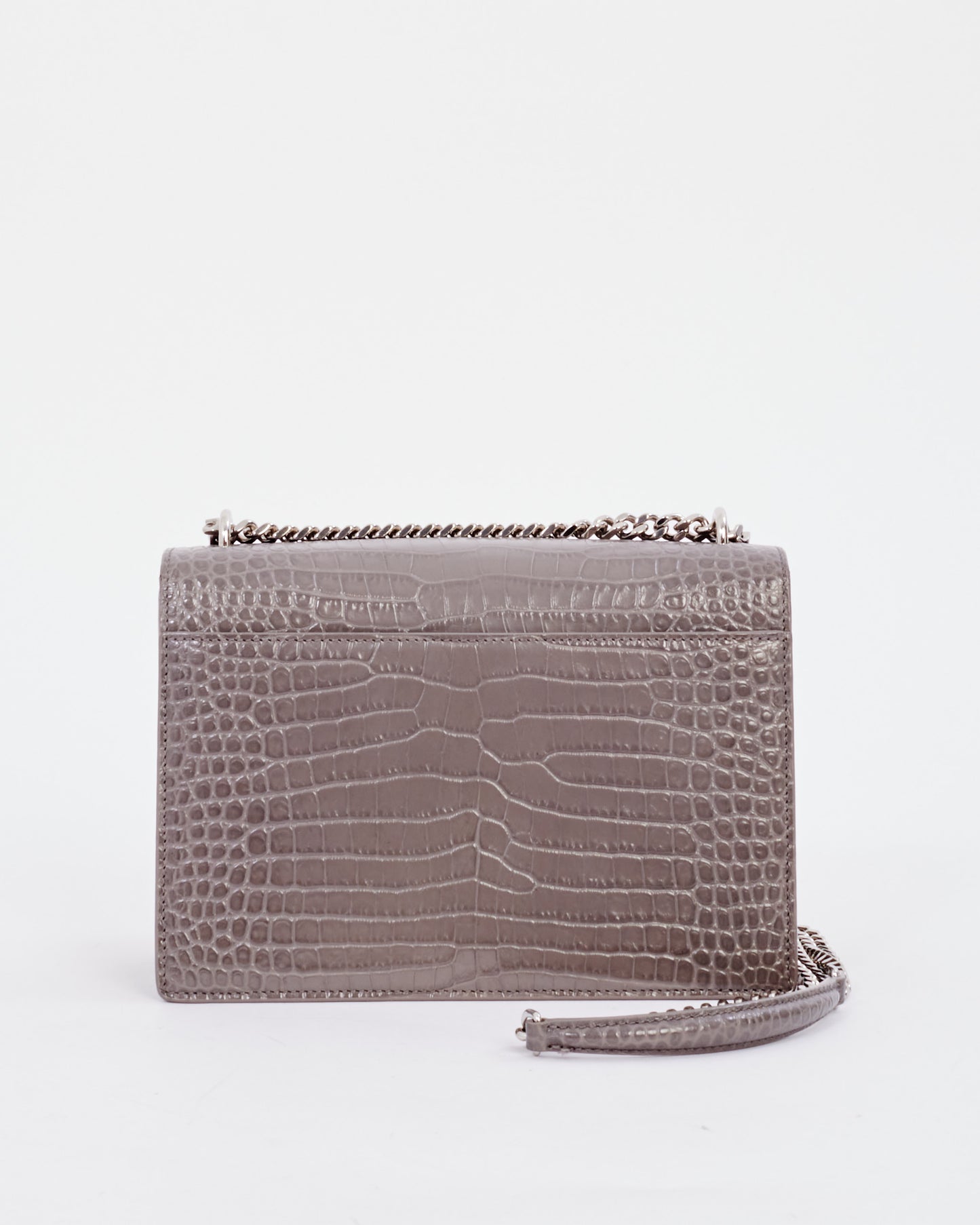 Saint Laurent Grey Croc Embossed Leather Medium Sunset Bag