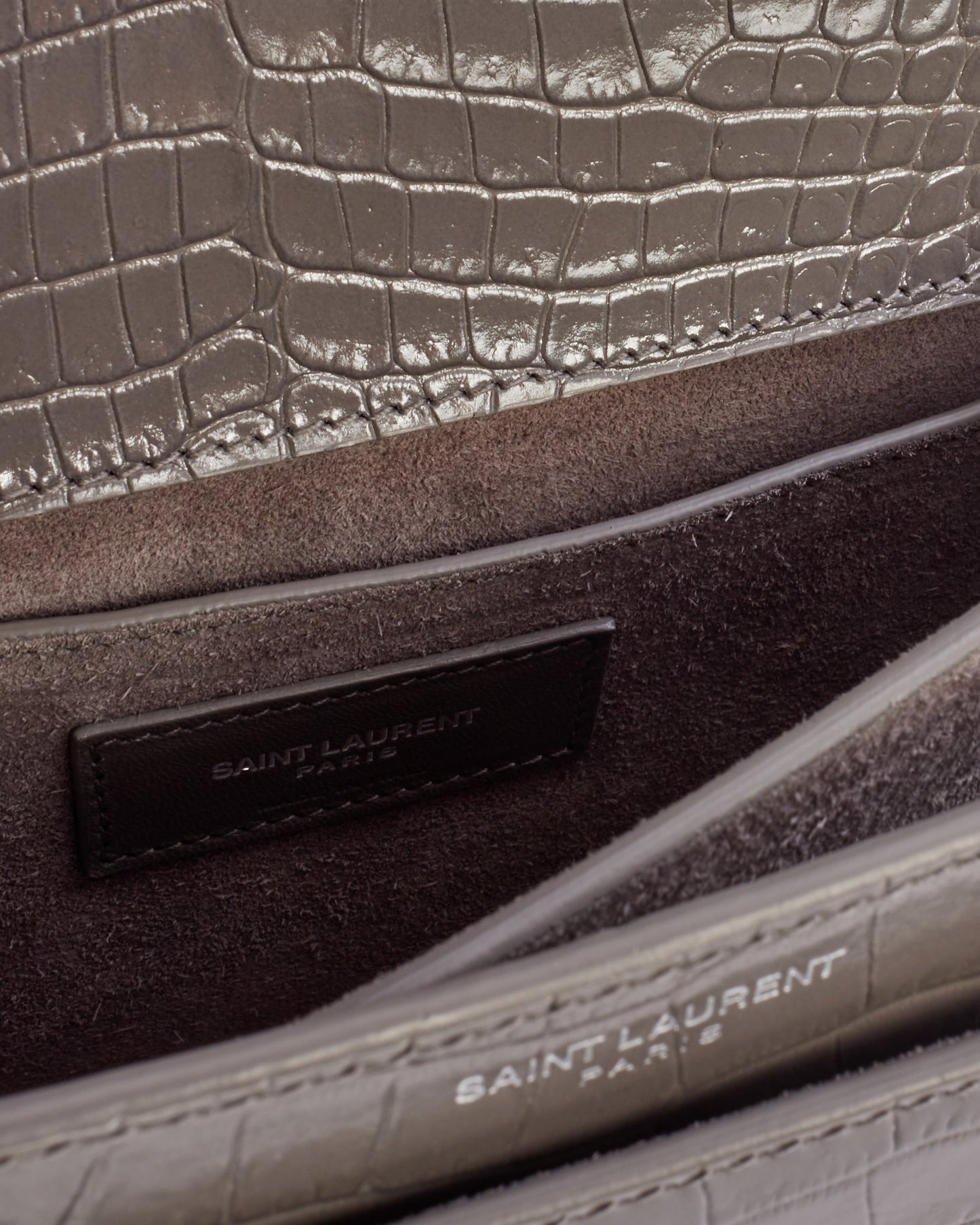 Saint Laurent Grey Croc Embossed Leather Medium Sunset Bag