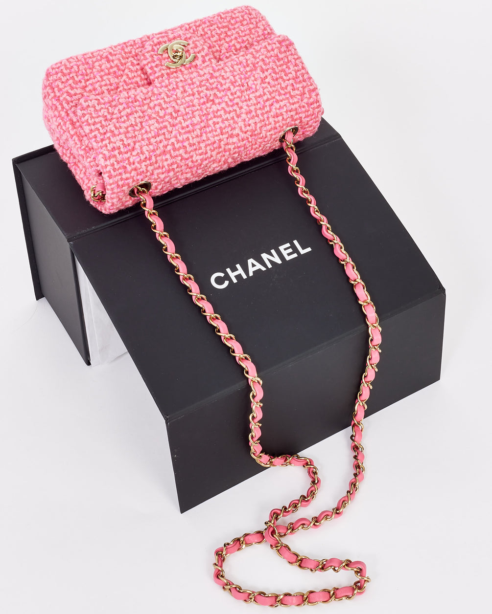 Chanel Pink Classic Tweed Rectangular Mini Flap Bag