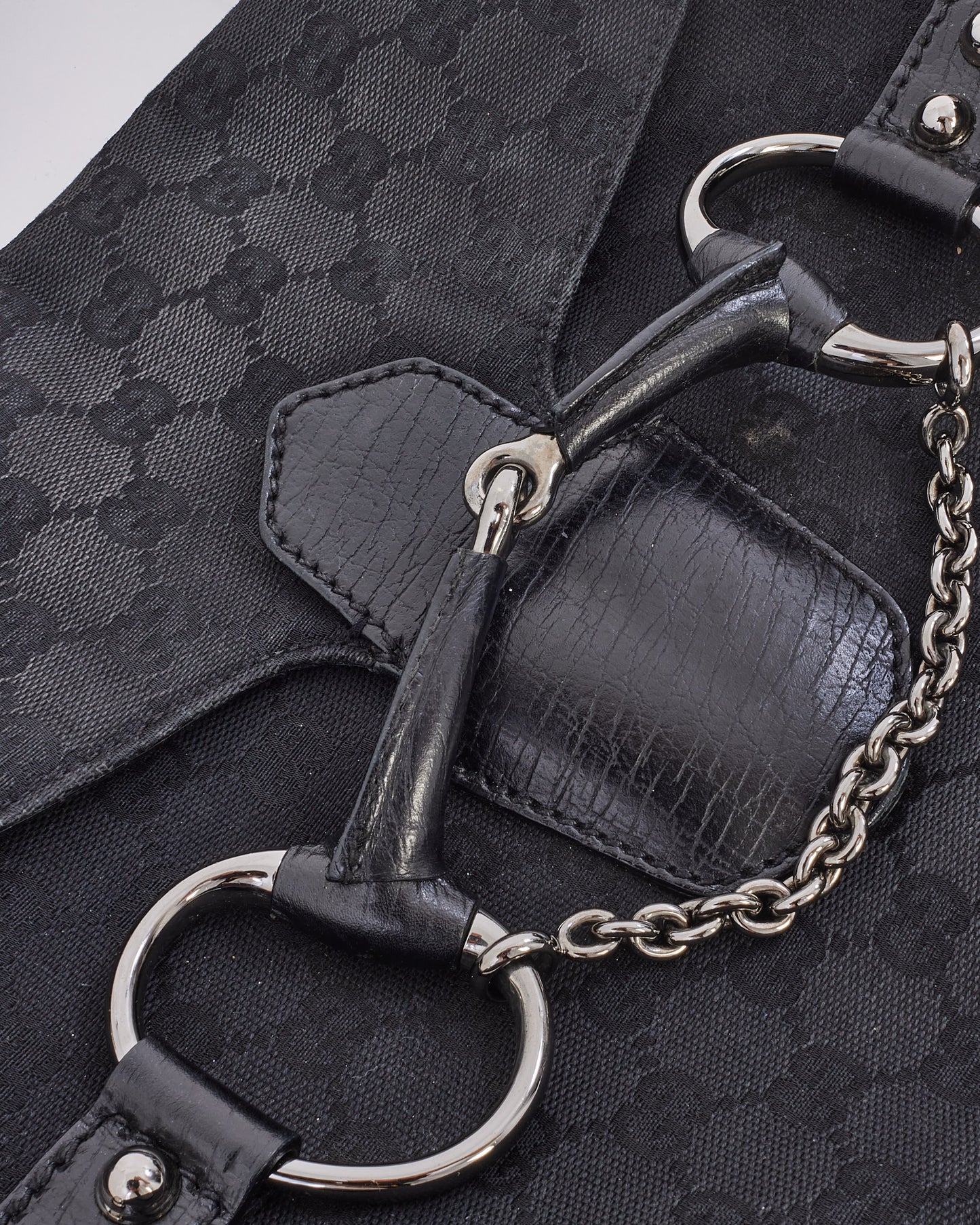 Gucci Black GG Canvas Horsebit Shoulder Bag