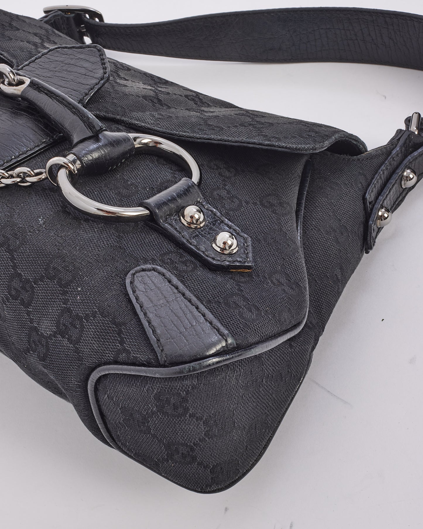 Gucci Black GG Canvas Horsebit Shoulder Bag