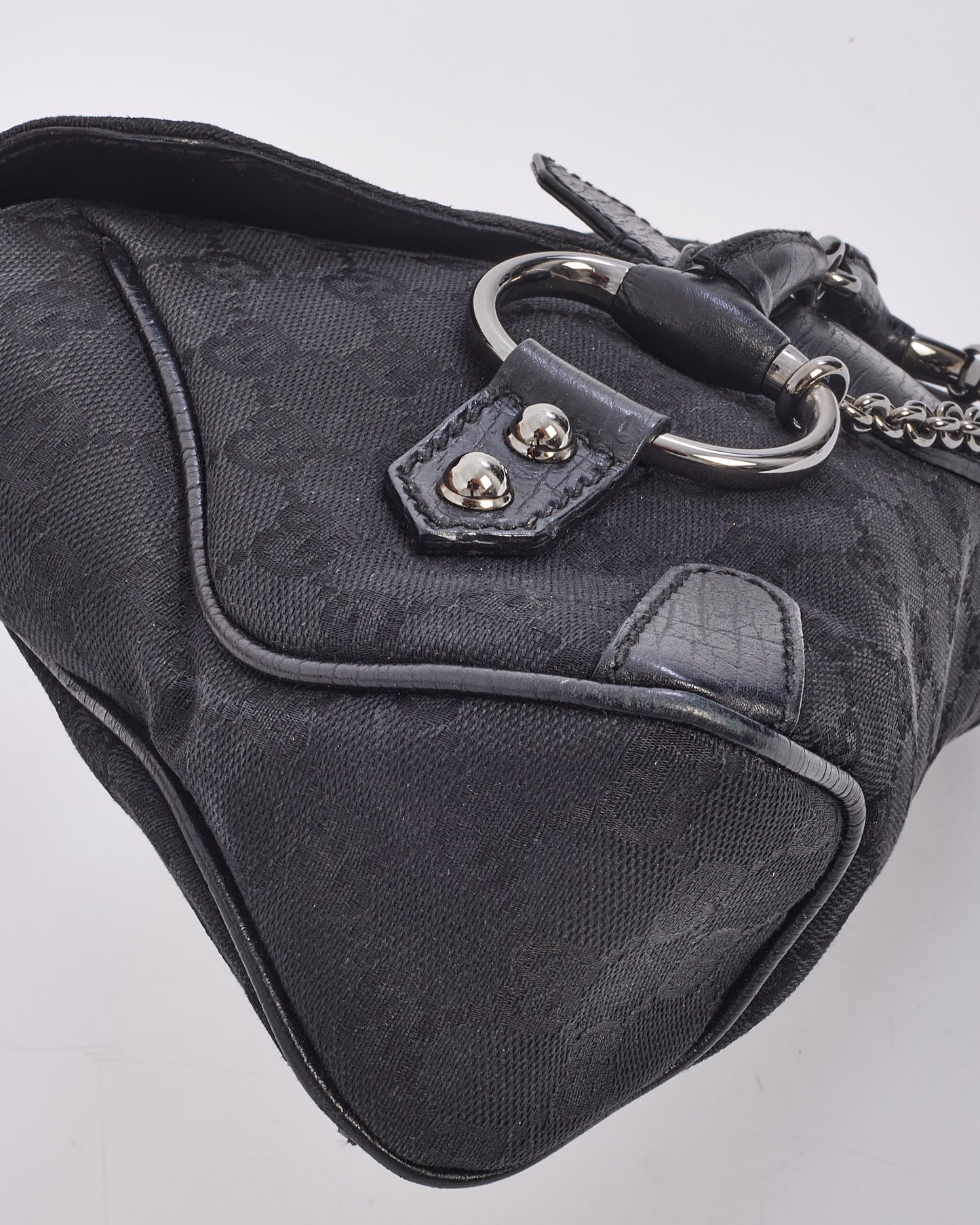 Gucci Black GG Canvas Horsebit Shoulder Bag