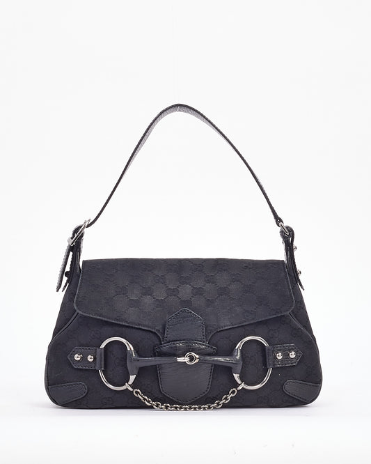 Gucci Black GG Canvas Horsebit Shoulder Bag