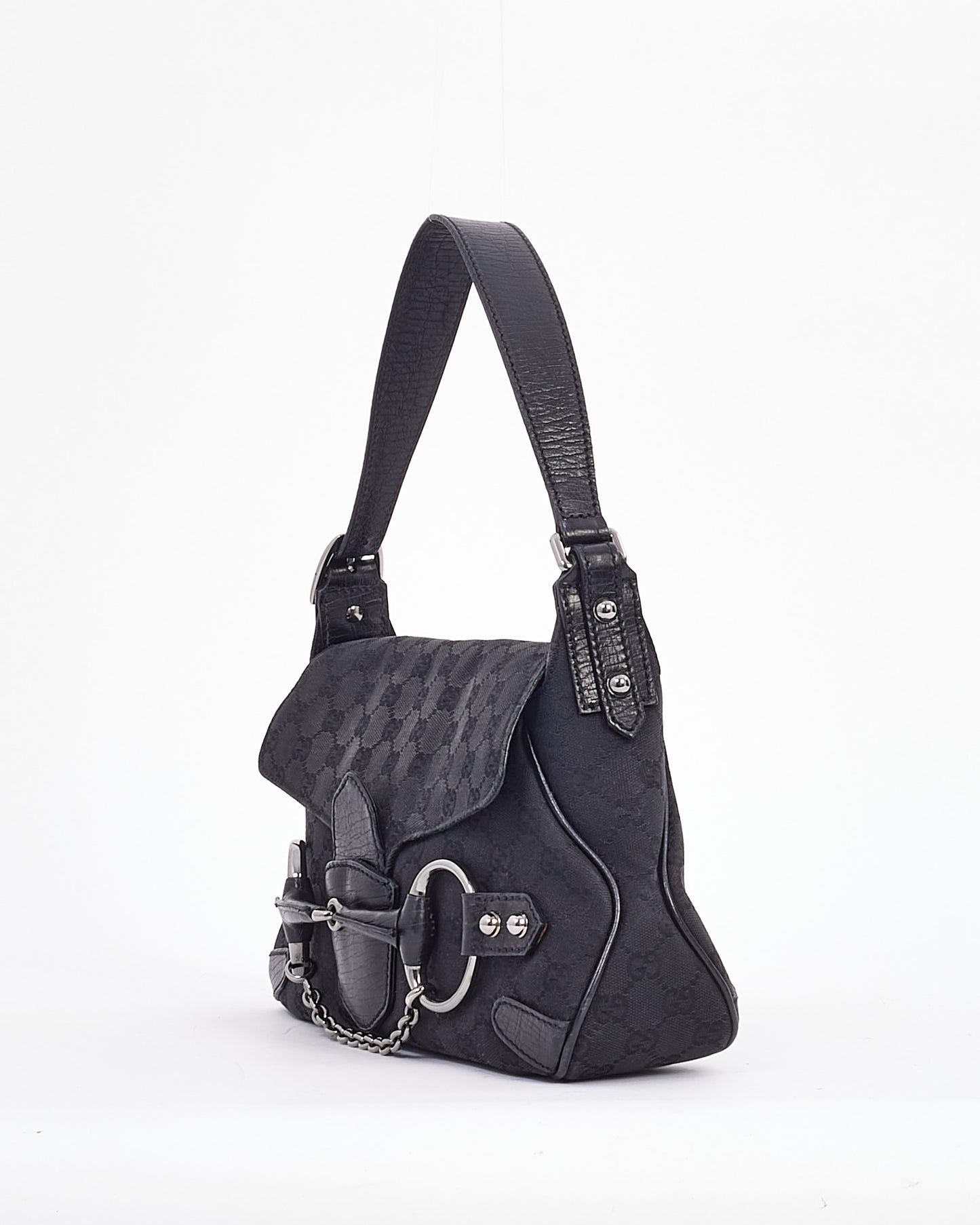 Gucci Black GG Canvas Horsebit Shoulder Bag