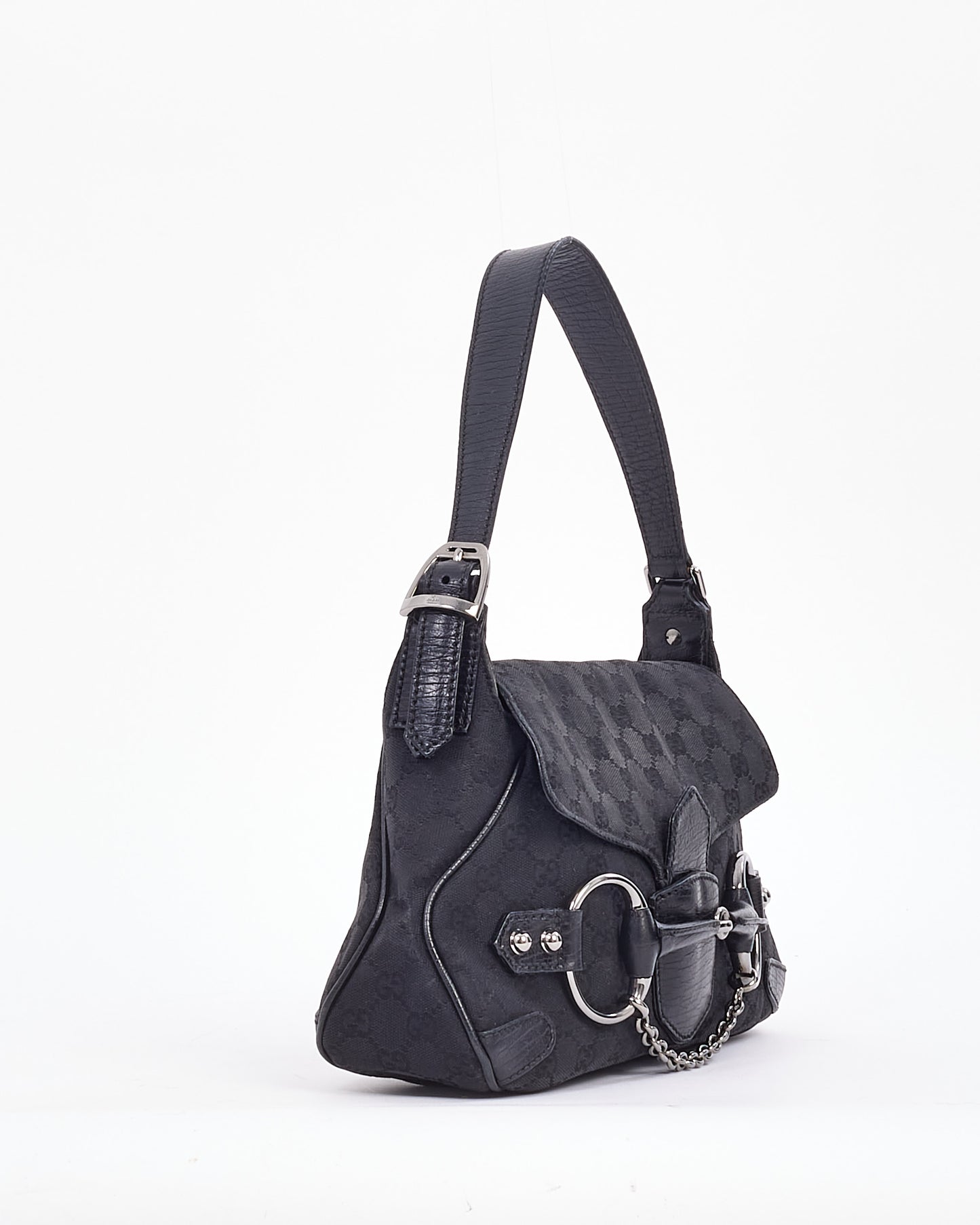 Gucci Black GG Canvas Horsebit Shoulder Bag