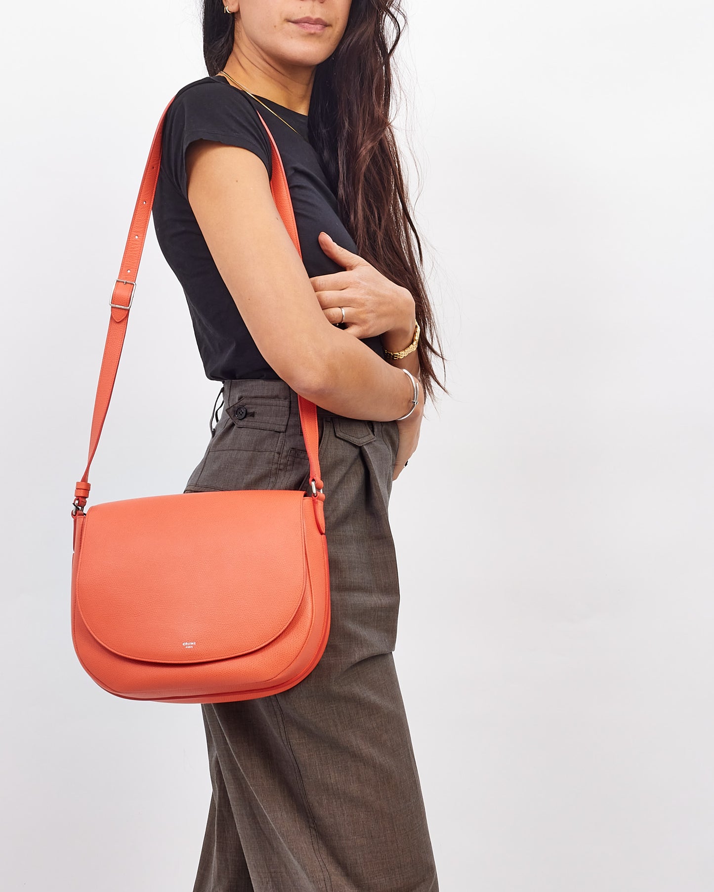 Celine Coral Grained Leather Messenger Trotteur Bag