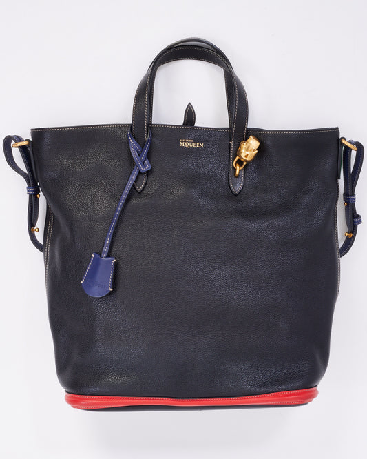 Alexander McQueen Tri Color Black Skull Padlock Tote Bag