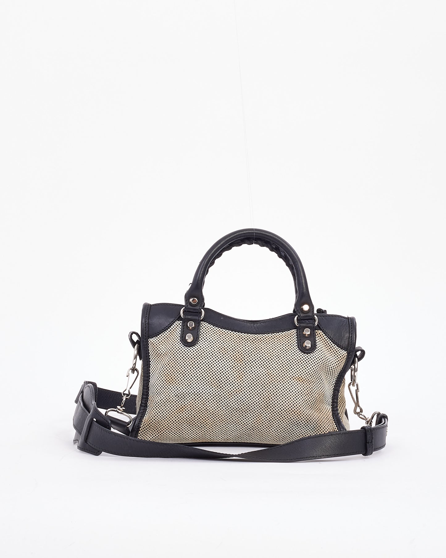 Balenciaga Mini sac de ville classique en cuir et toile noir et blanc Motocross