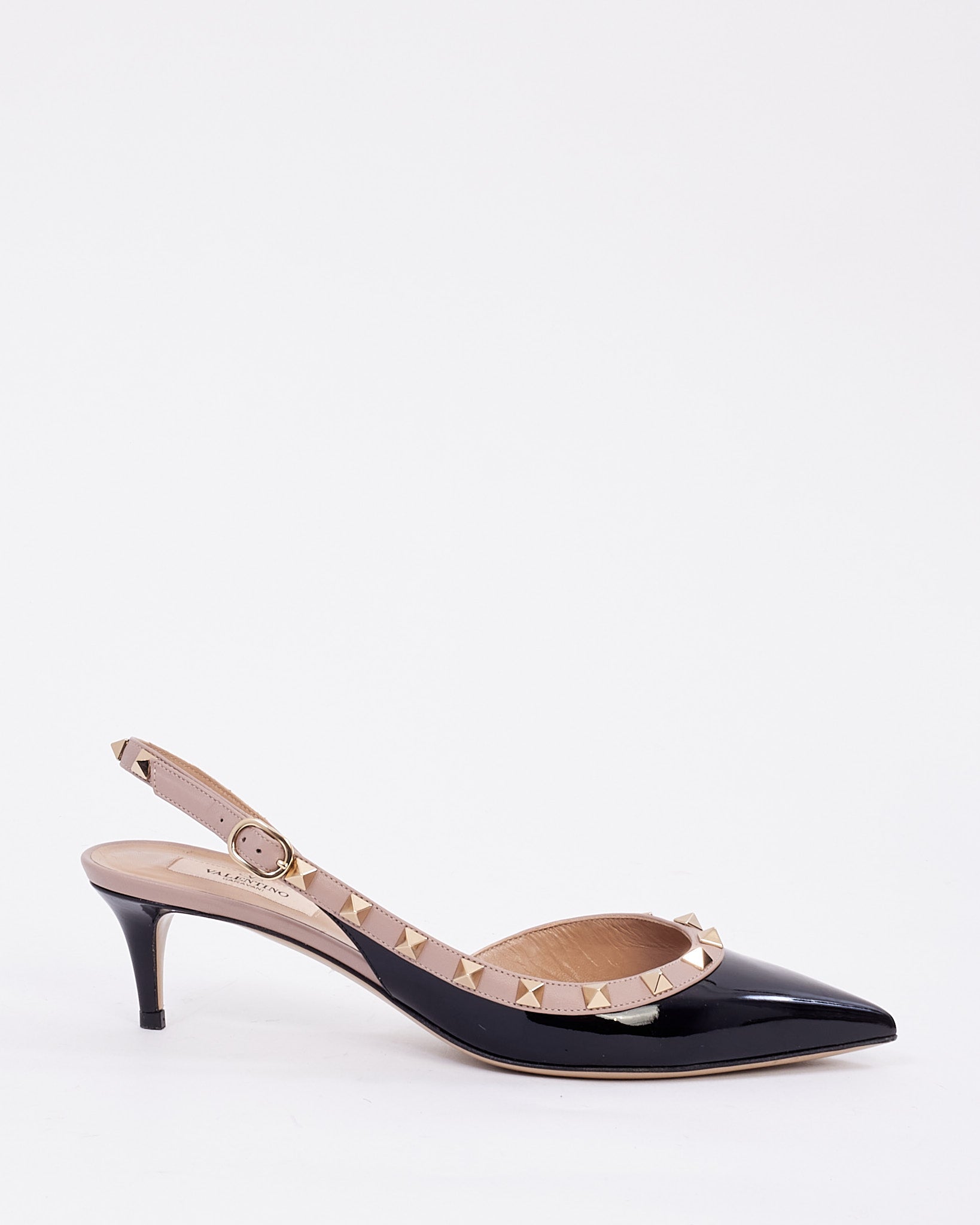 Explore a Valentino Black Patent Leather Rockstud Kitten Heel Pumps ...