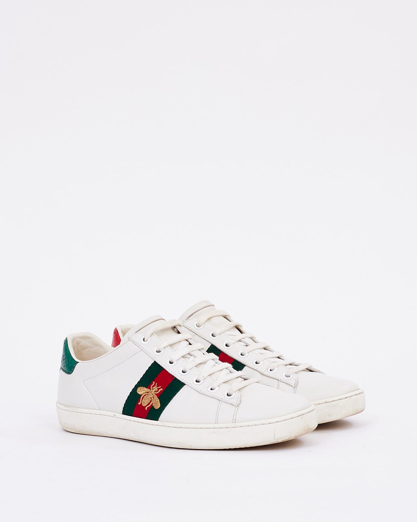 Gucci White Leather Ace Bee Low Top Sneakers - 37.5