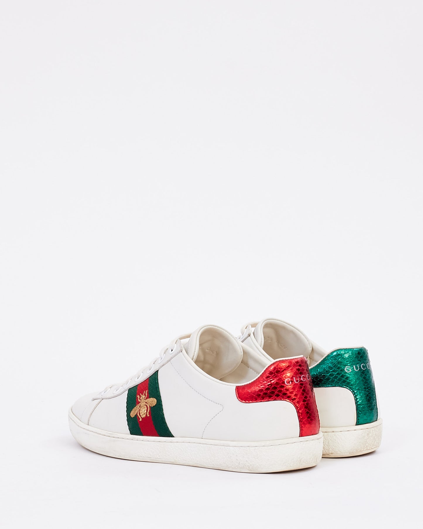 Gucci White Leather Ace Bee Low Top Sneakers - 37.5