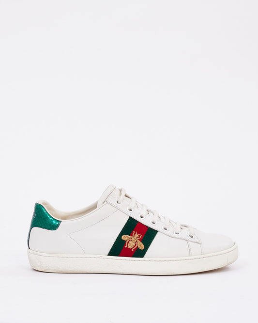 Gucci White Leather Ace Bee Low Top Sneakers - 37.5