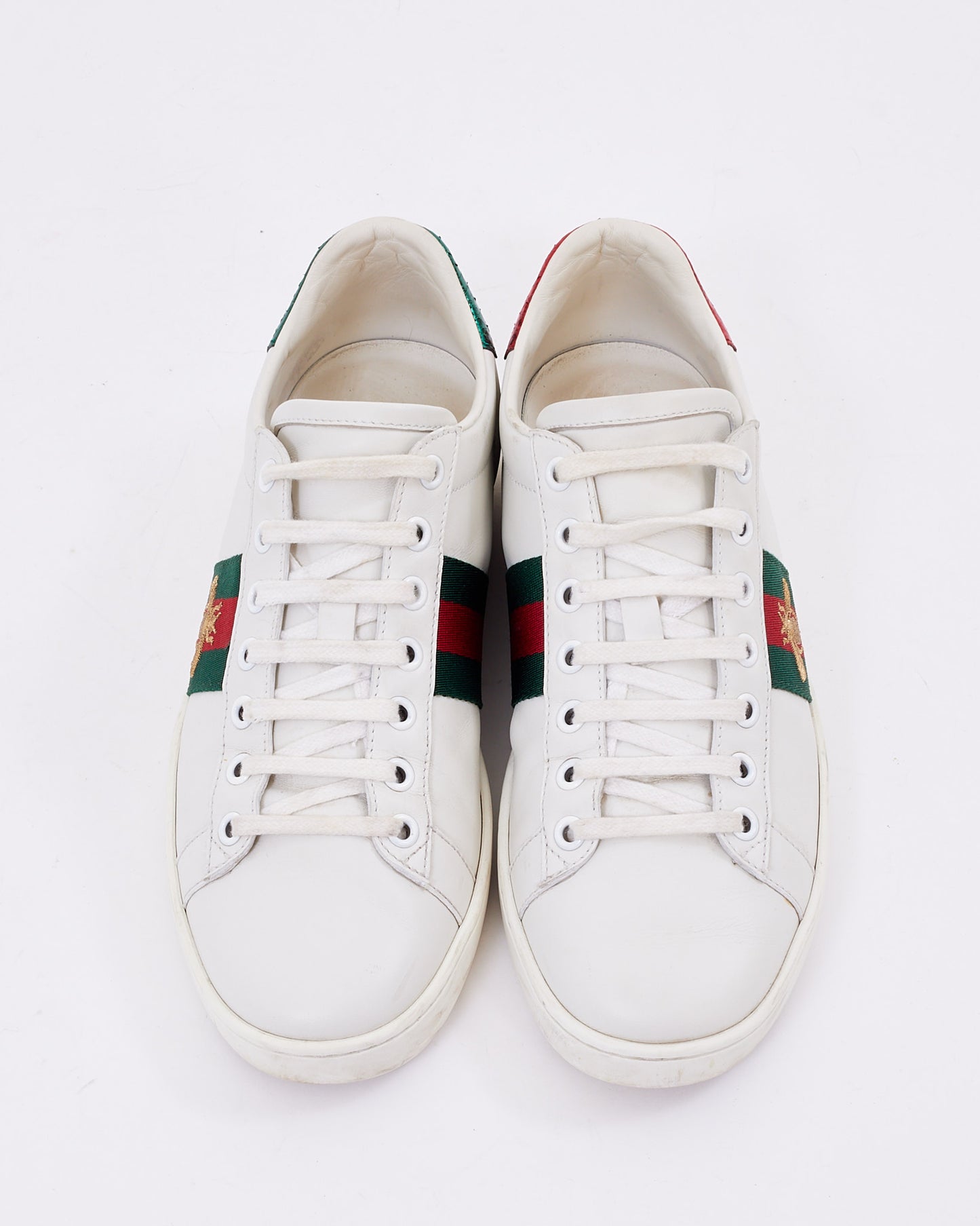 Gucci White Leather Ace Bee Low Top Sneakers - 37.5