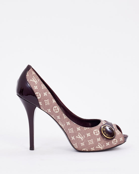 Louis Vuitton Grey/Burgundy Monogram Mini Lin And Patent Leather