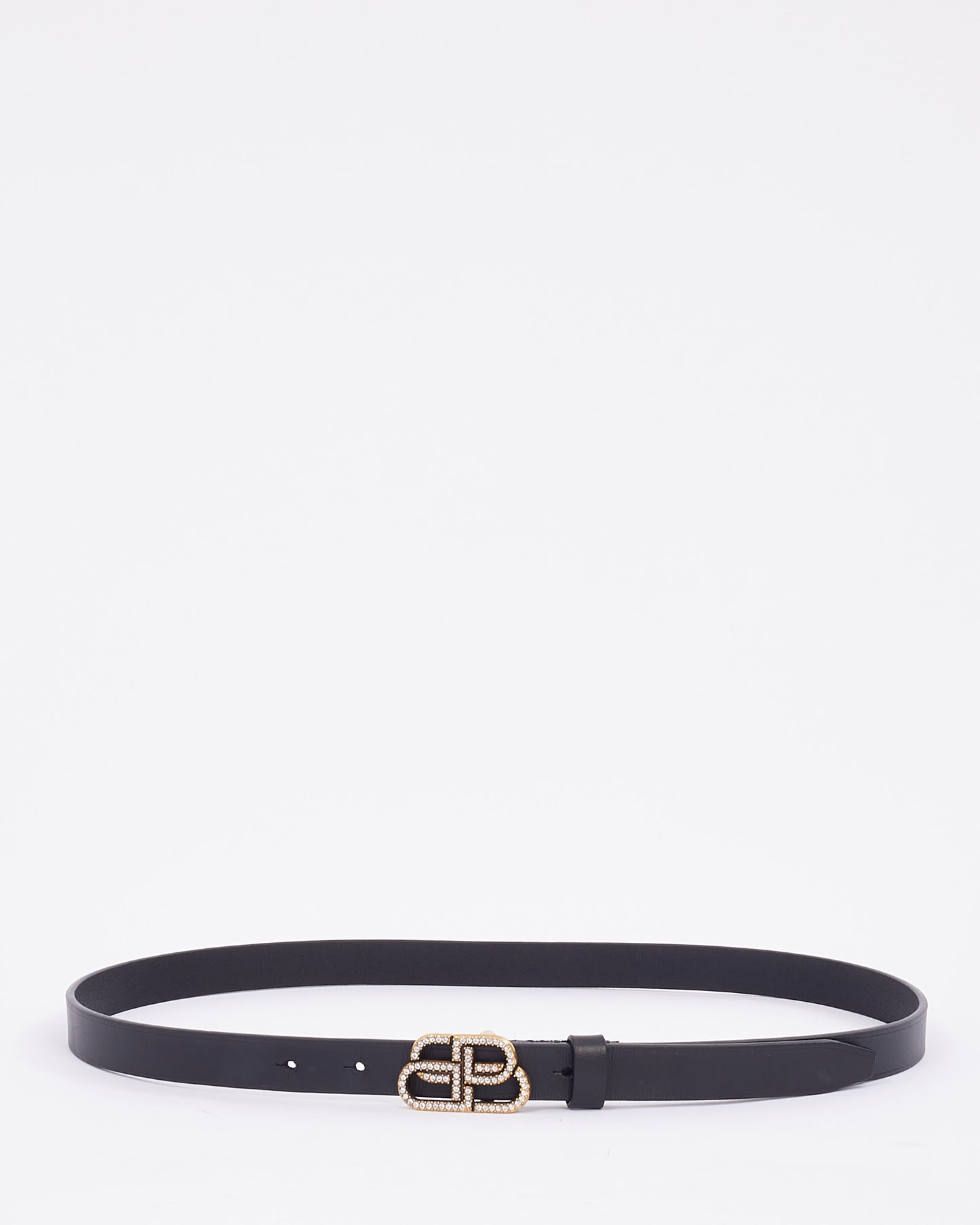 Balenciaga Ceinture en cuir noir avec logo BB en cristal - 90