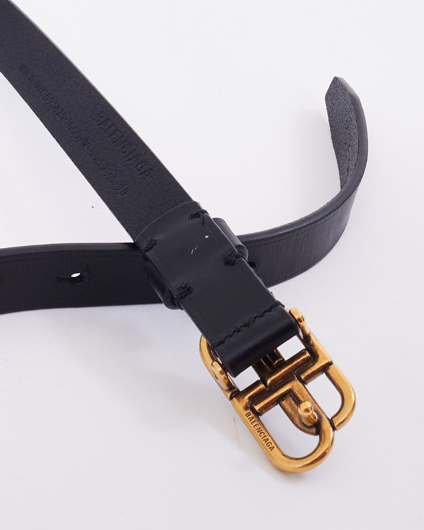 Balenciaga Ceinture en cuir noir avec logo BB en cristal - 90