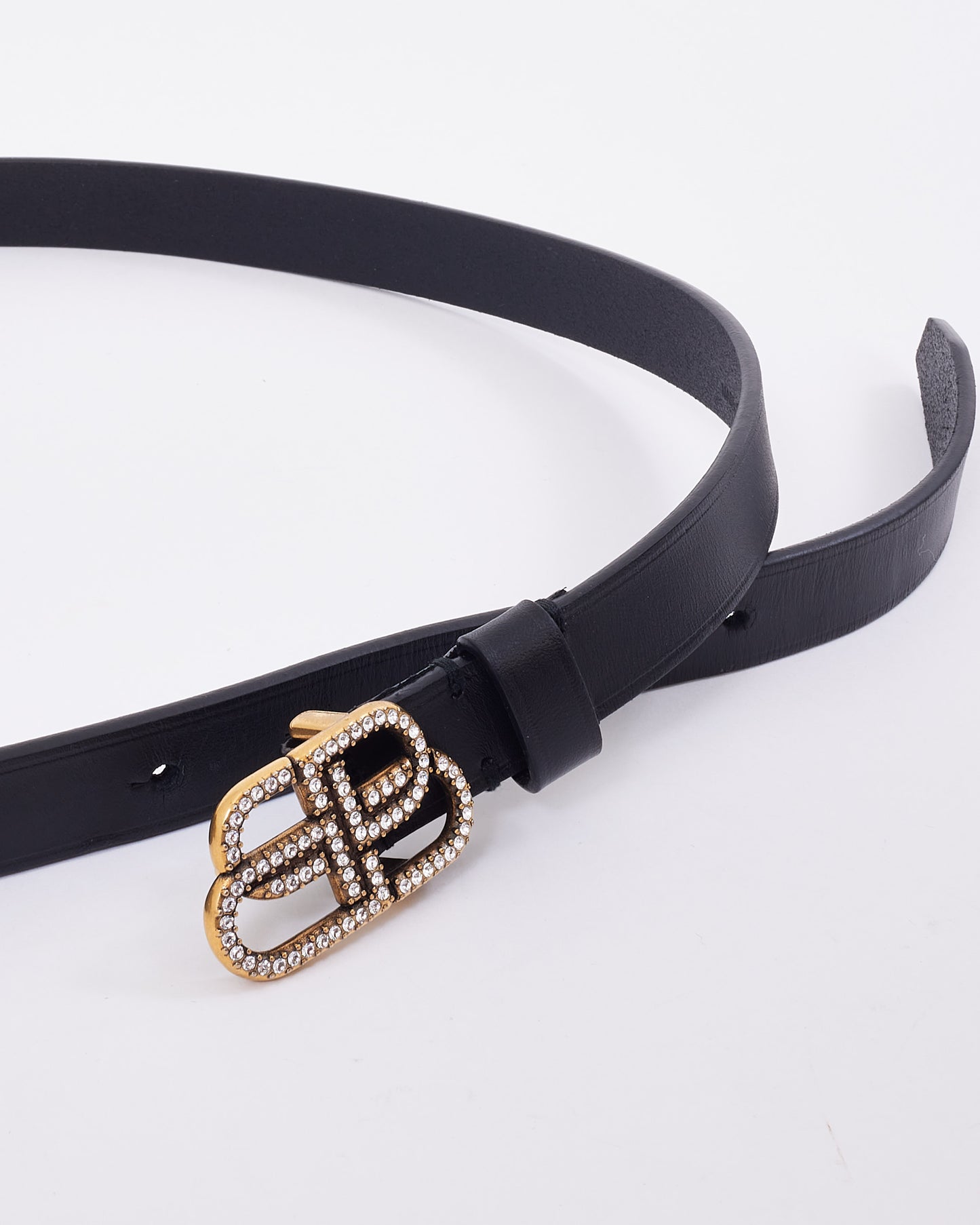 Balenciaga Ceinture en cuir noir avec logo BB en cristal - 90