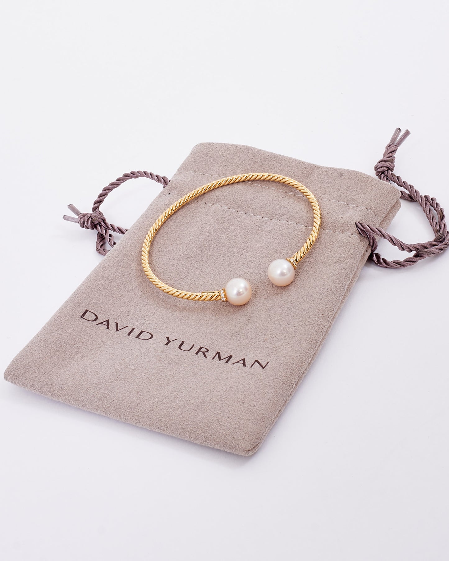 David Yurman Gold Petite Solari Pearl with Pavé Diamonds Bracelet - M