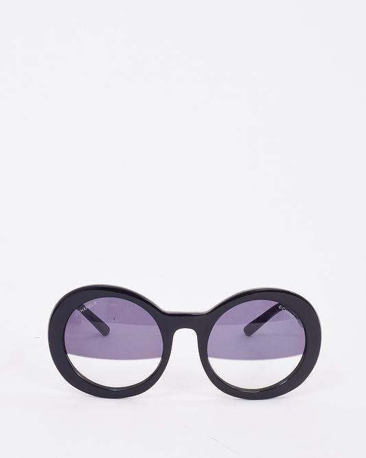 Chanel Vintage Black Acetate Round Half Tint Lens S5018 Sunglasses