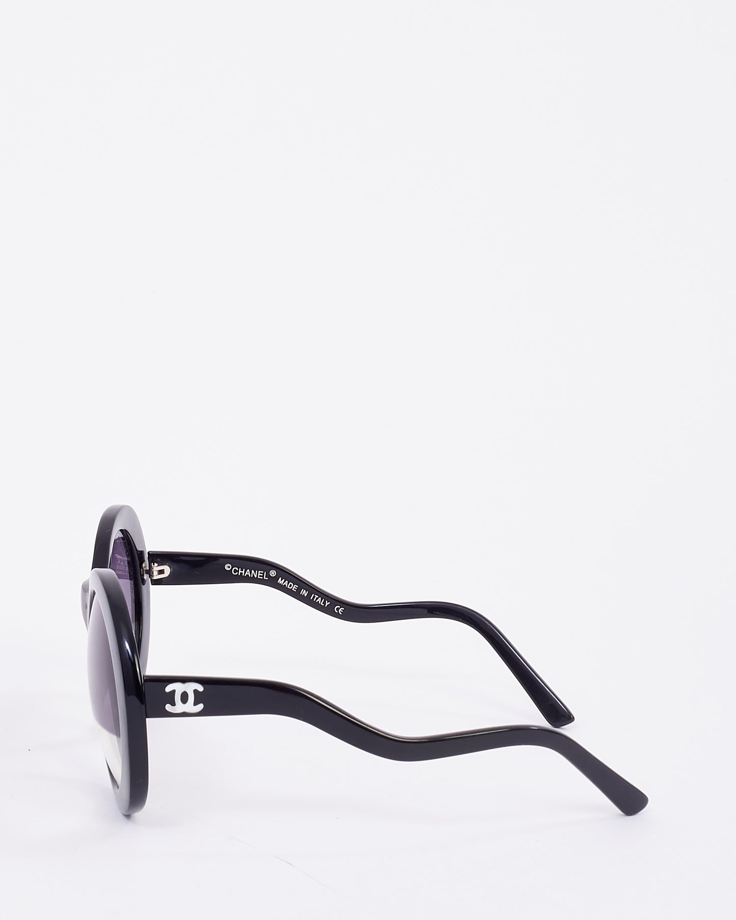 Lunettes de soleil Chanel Vintage en acétate noir rond demi-teinte lentille S5018