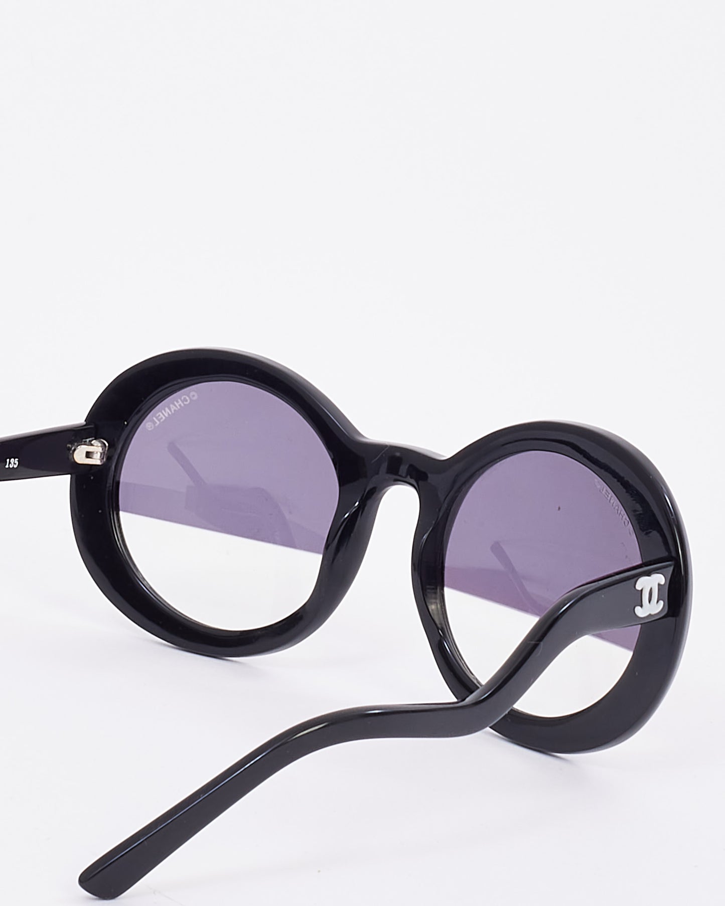 Lunettes de soleil Chanel Vintage en acétate noir rond demi-teinte lentille S5018