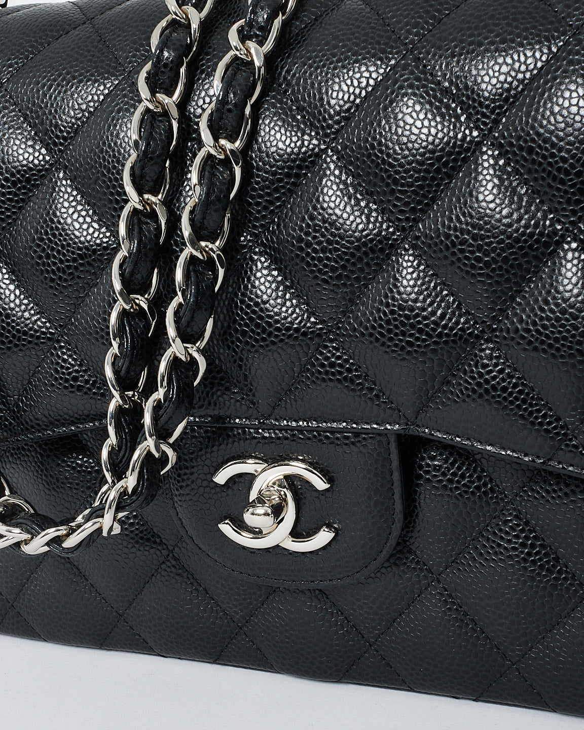 Chanel Black Caviar Leather Jumbo Classic Double Flap Bag with SHW