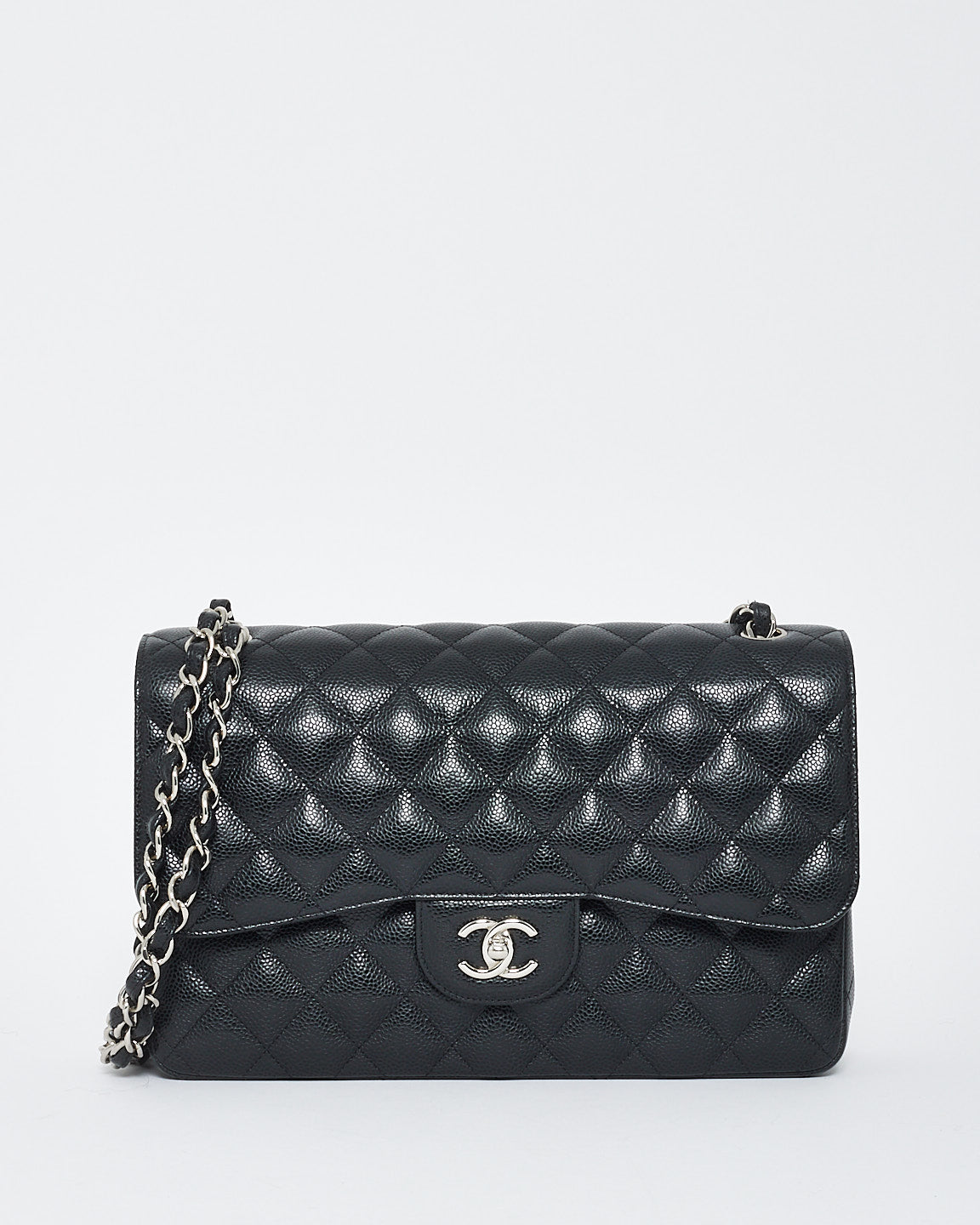 Chanel Black Caviar Leather Jumbo Classic Double Flap Bag with SHW