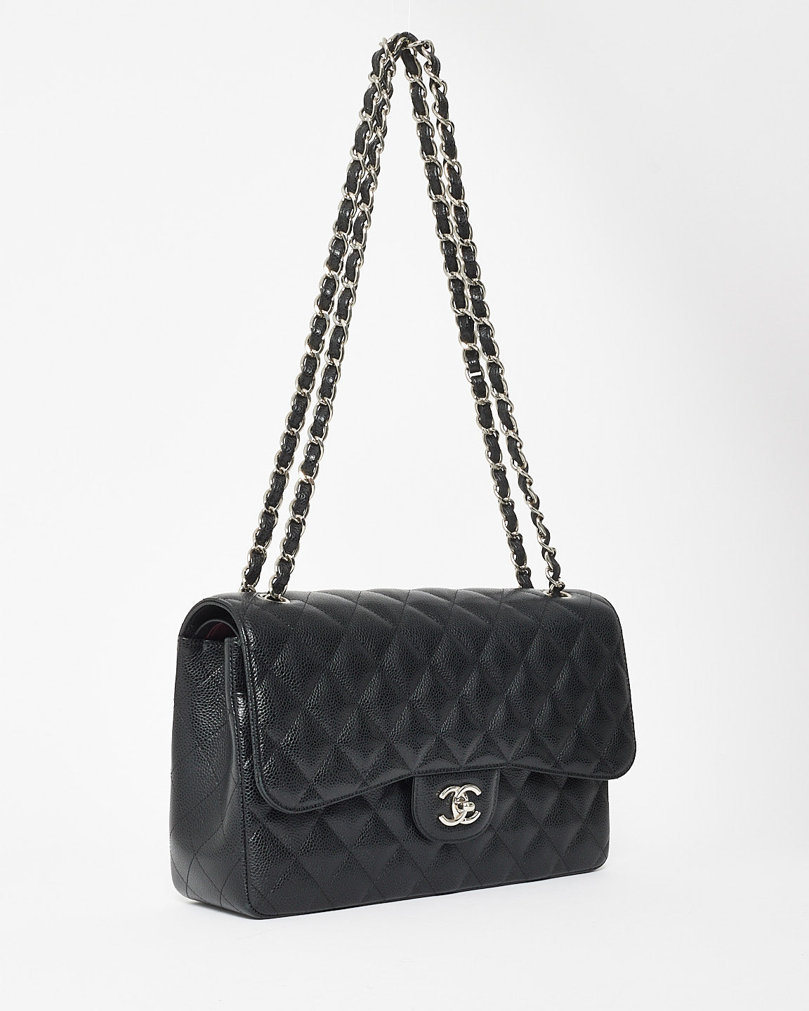 Chanel Black Caviar Leather Jumbo Classic Double Flap Bag with SHW