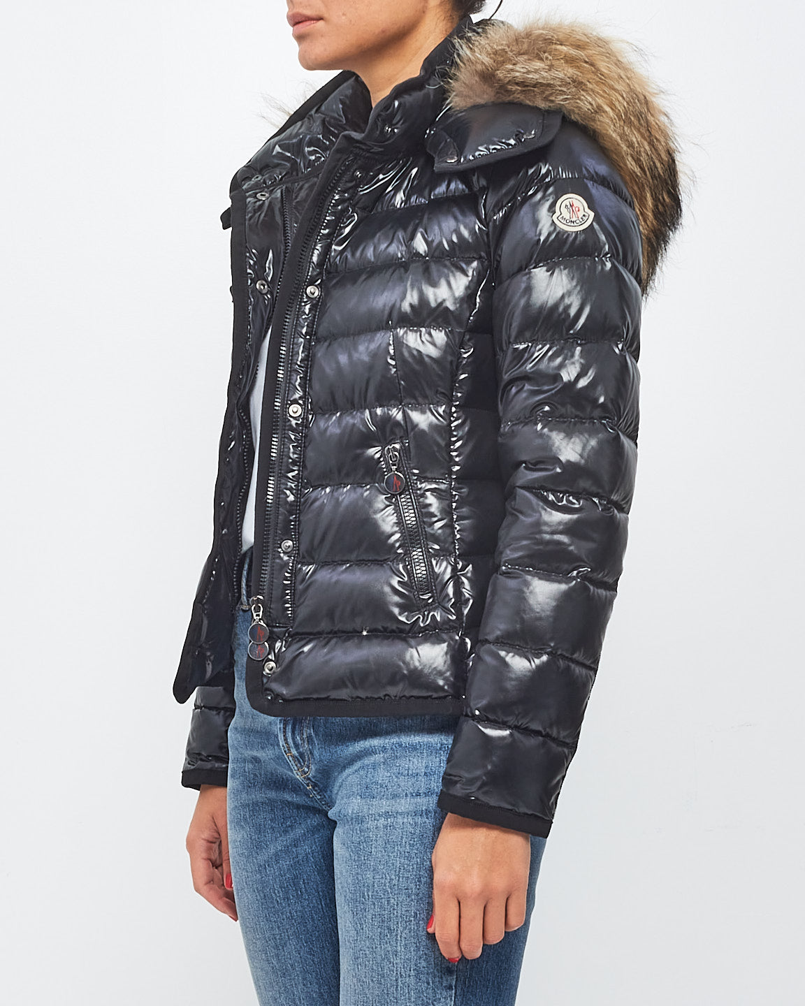 Moncler Black Down Badyf Fur Hood Puffer Jacket - XS