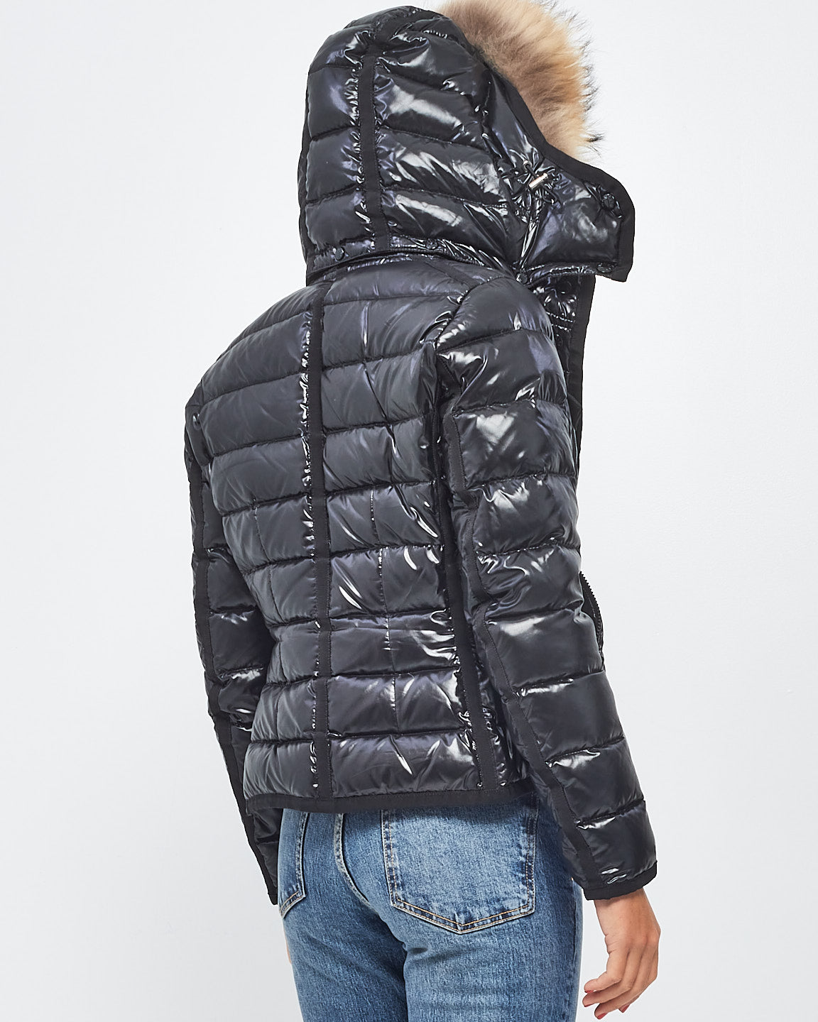 Moncler Black Down Badyf Fur Hood Puffer Jacket - XS