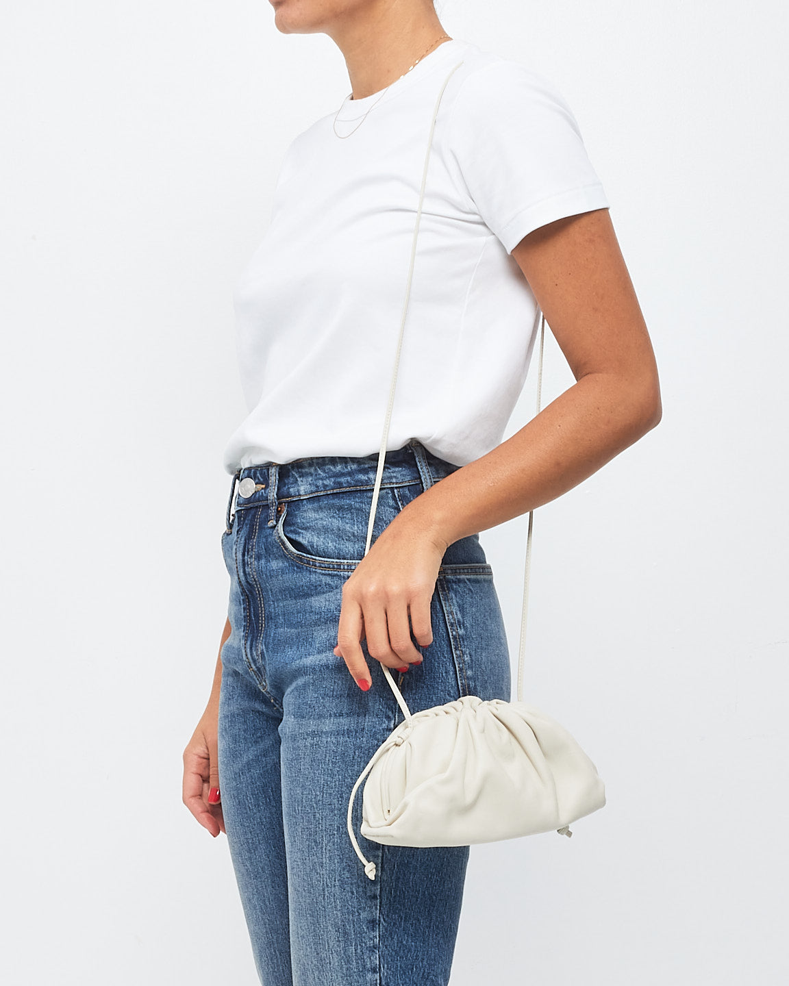 Bottega Veneta White (Chalk) Mini Pouch Clutch Crossbody