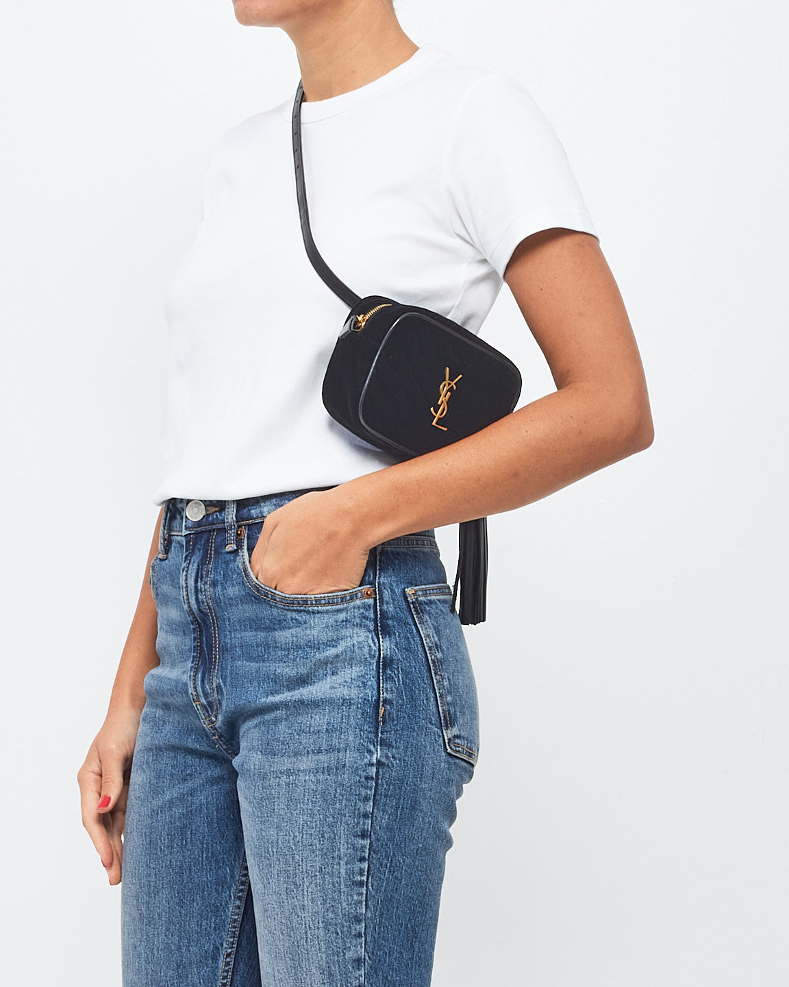 Saint Laurent Black Velvet Matelassé Monogram Lou Belt Bag