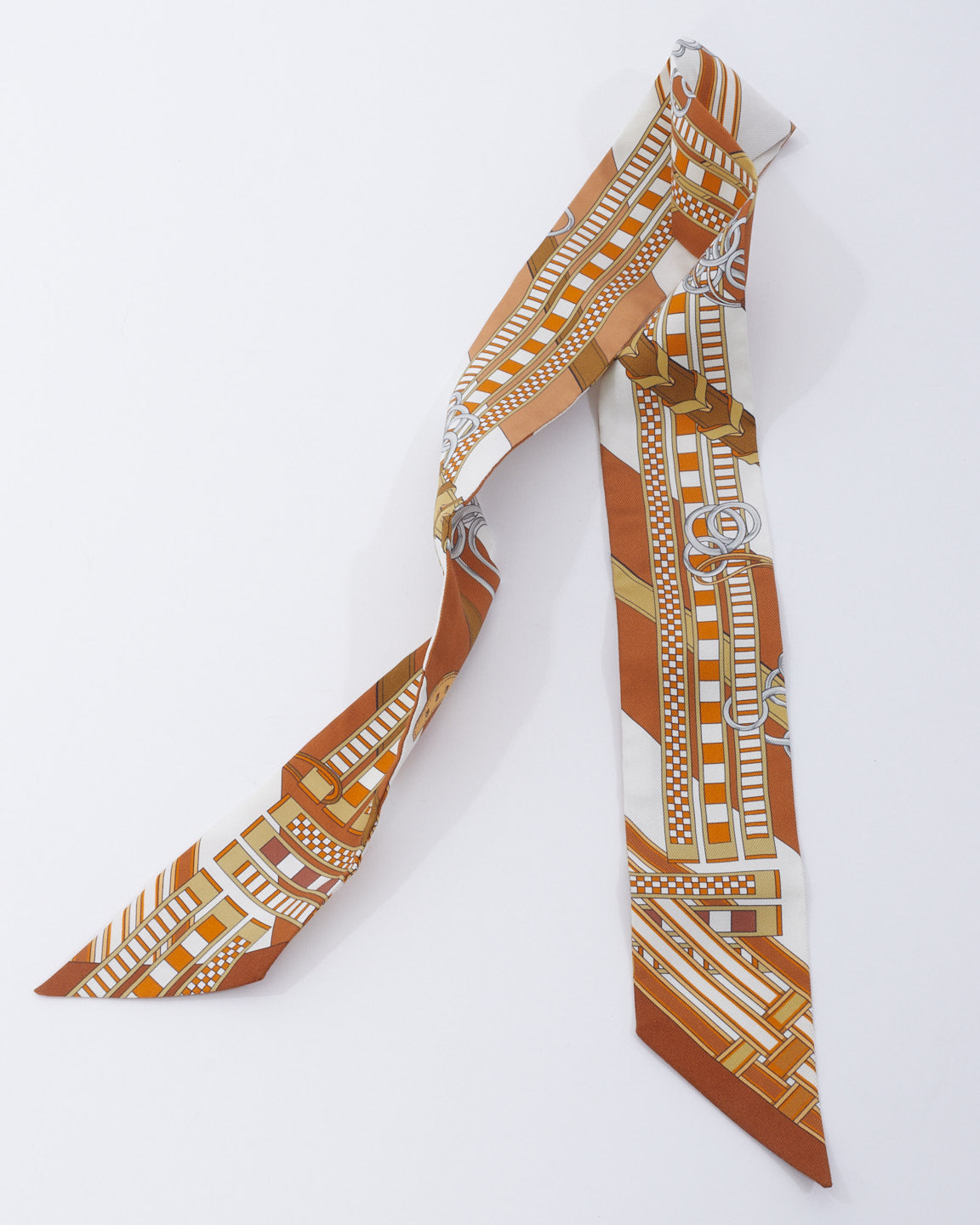 Hermès Tan & White Silk Rodeo Print Twilly