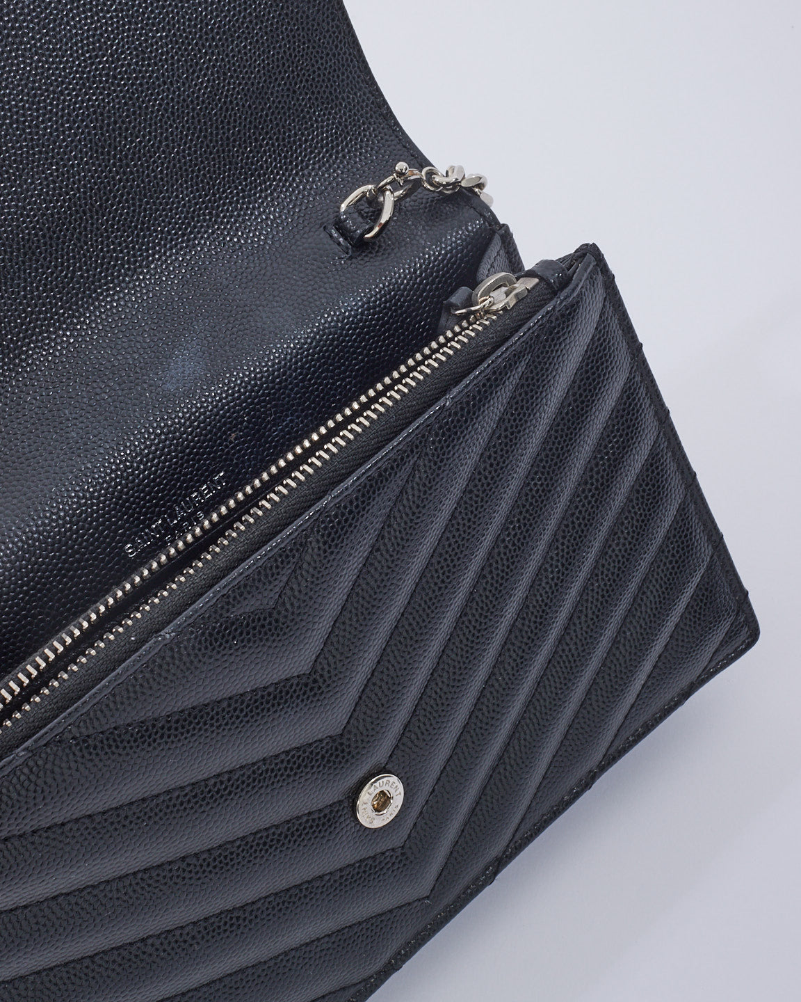 Saint Laurent Black Grained Leather Cassandra Envelope Wallet on Chain Bag