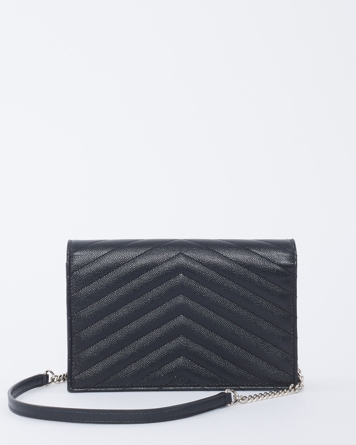 Saint Laurent Black Grained Leather Cassandra Envelope Wallet on Chain Bag