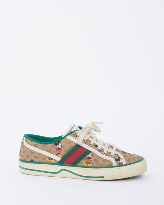 Gucci x Disney Brown Canvas 1977 Tennis Low Top Sneakers - 39