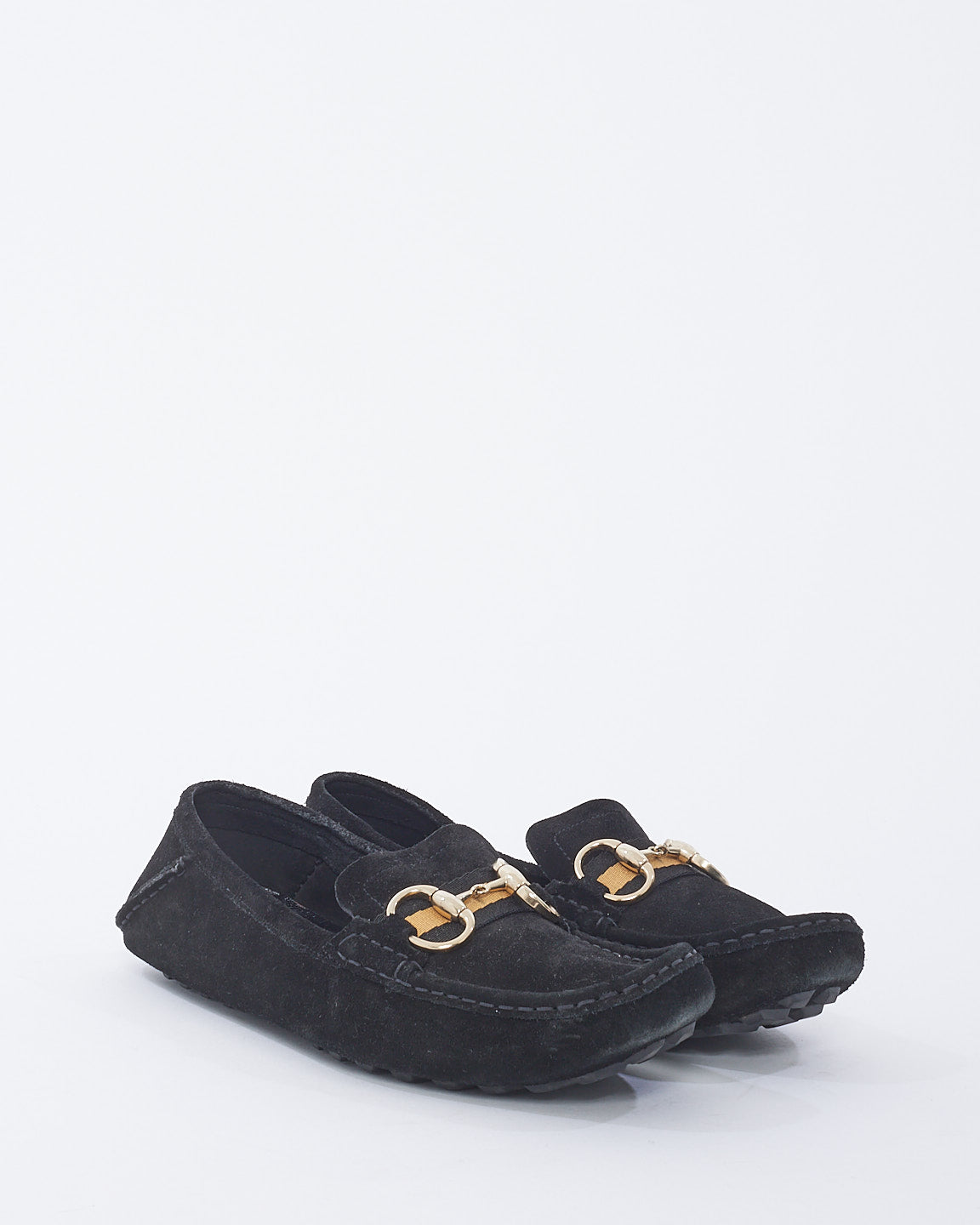 Gucci Black Suede Horsebit Moccasin Loafers - 10