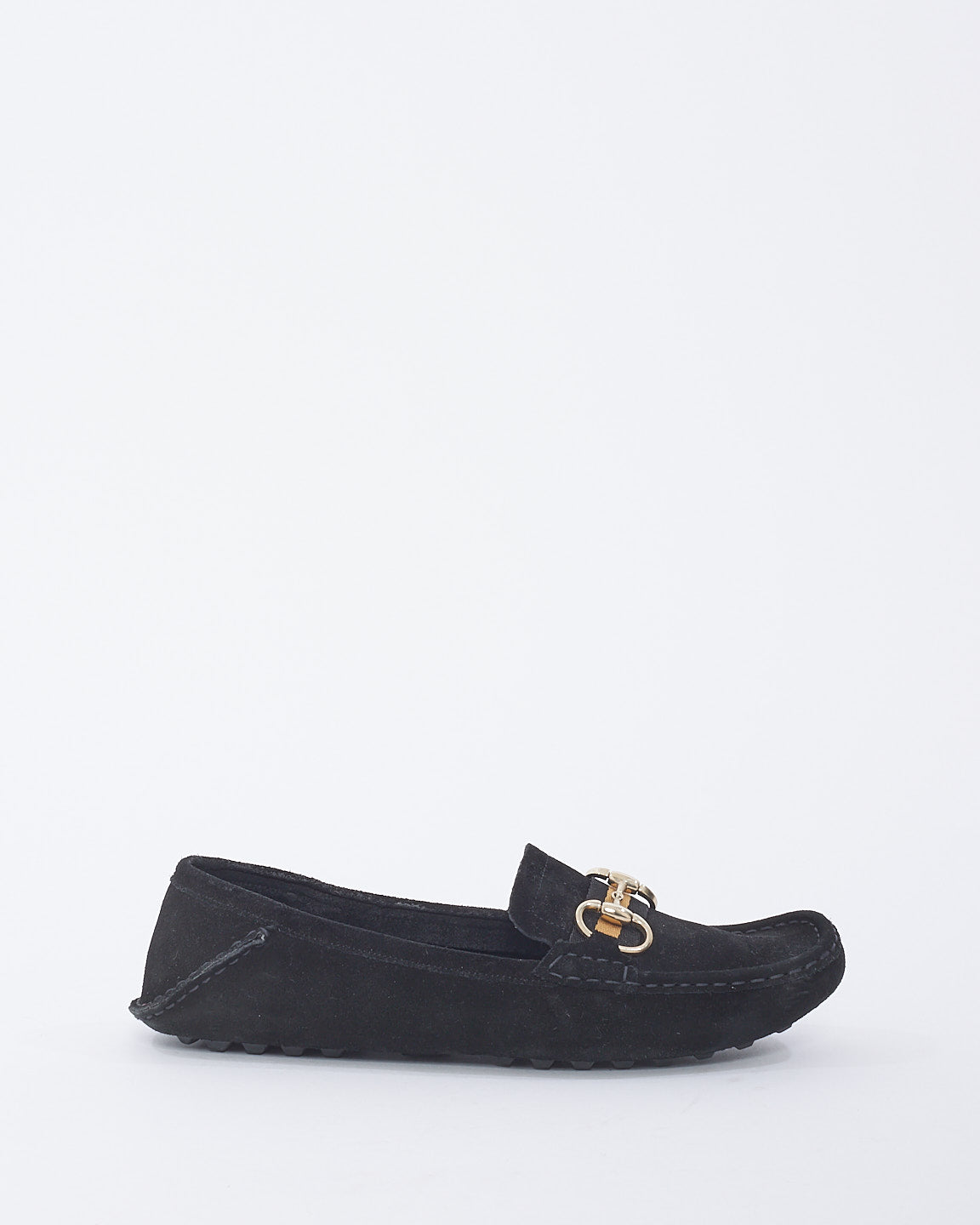 Gucci Black Suede Horsebit Moccasin Loafers - 10