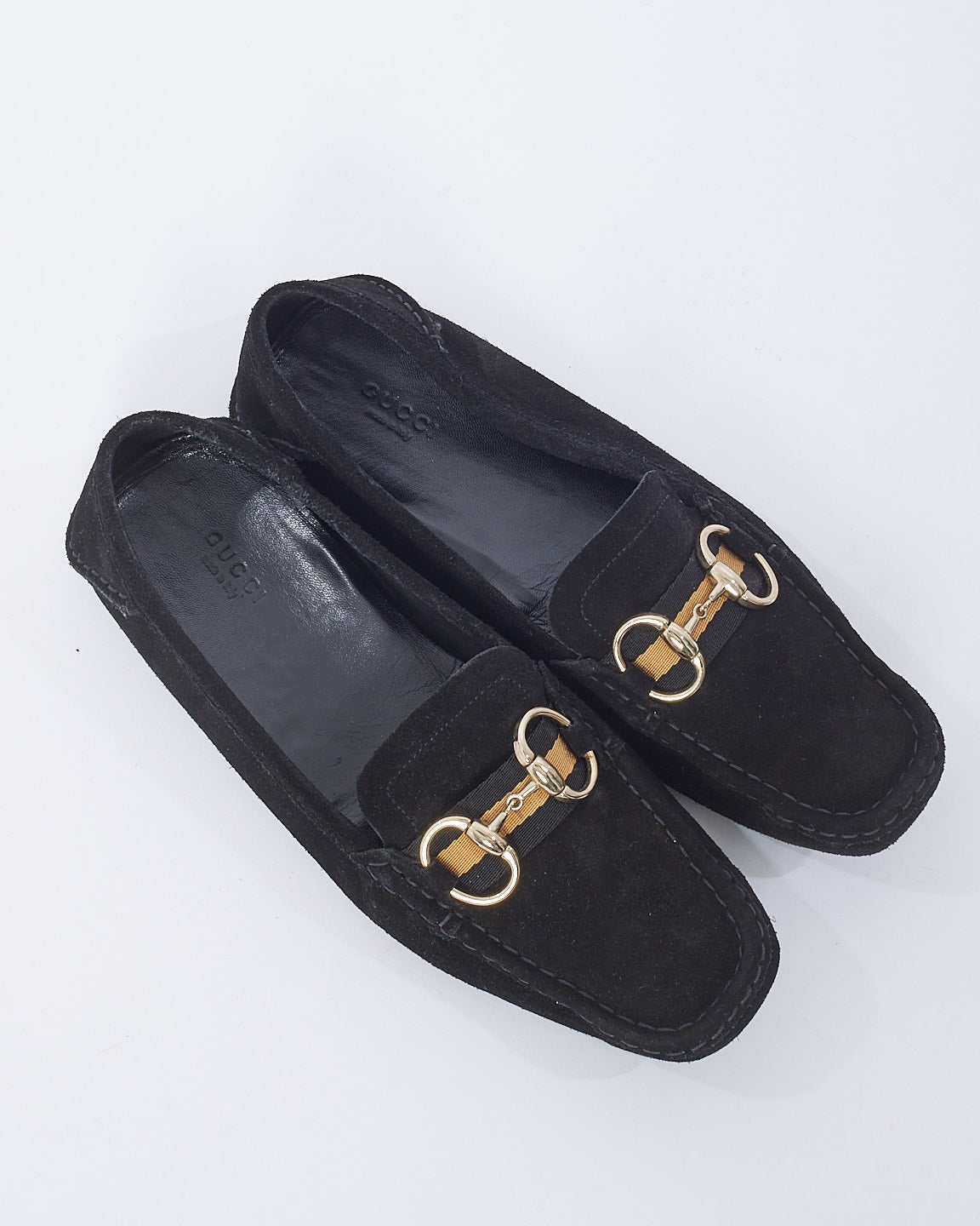 Gucci Black Suede Horsebit Moccasin Loafers - 10