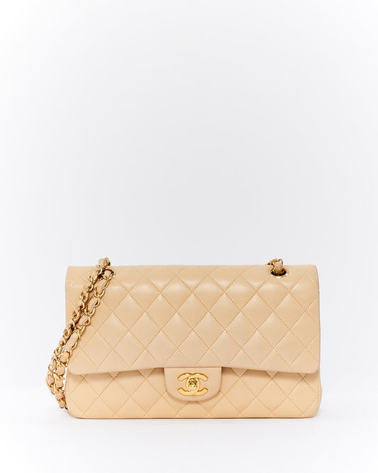 Chanel Beige Lambskin Quilted Medium Double Flap GHW Bag