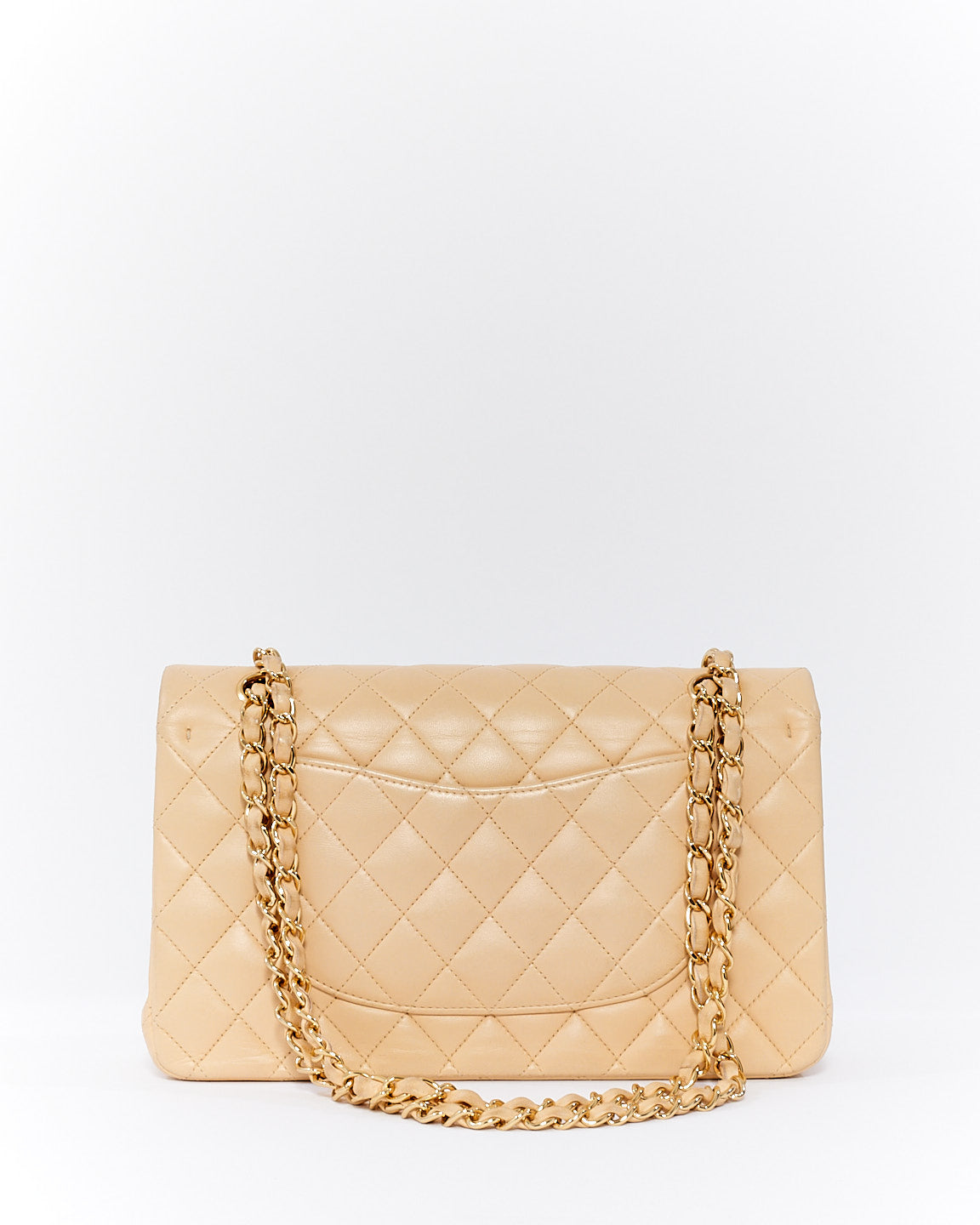 Chanel Beige Lambskin Quilted Medium Double Flap GHW Bag