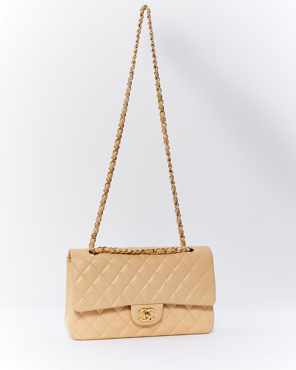 Sac GHW moyen matelassé en cuir d'agneau beige Chanel