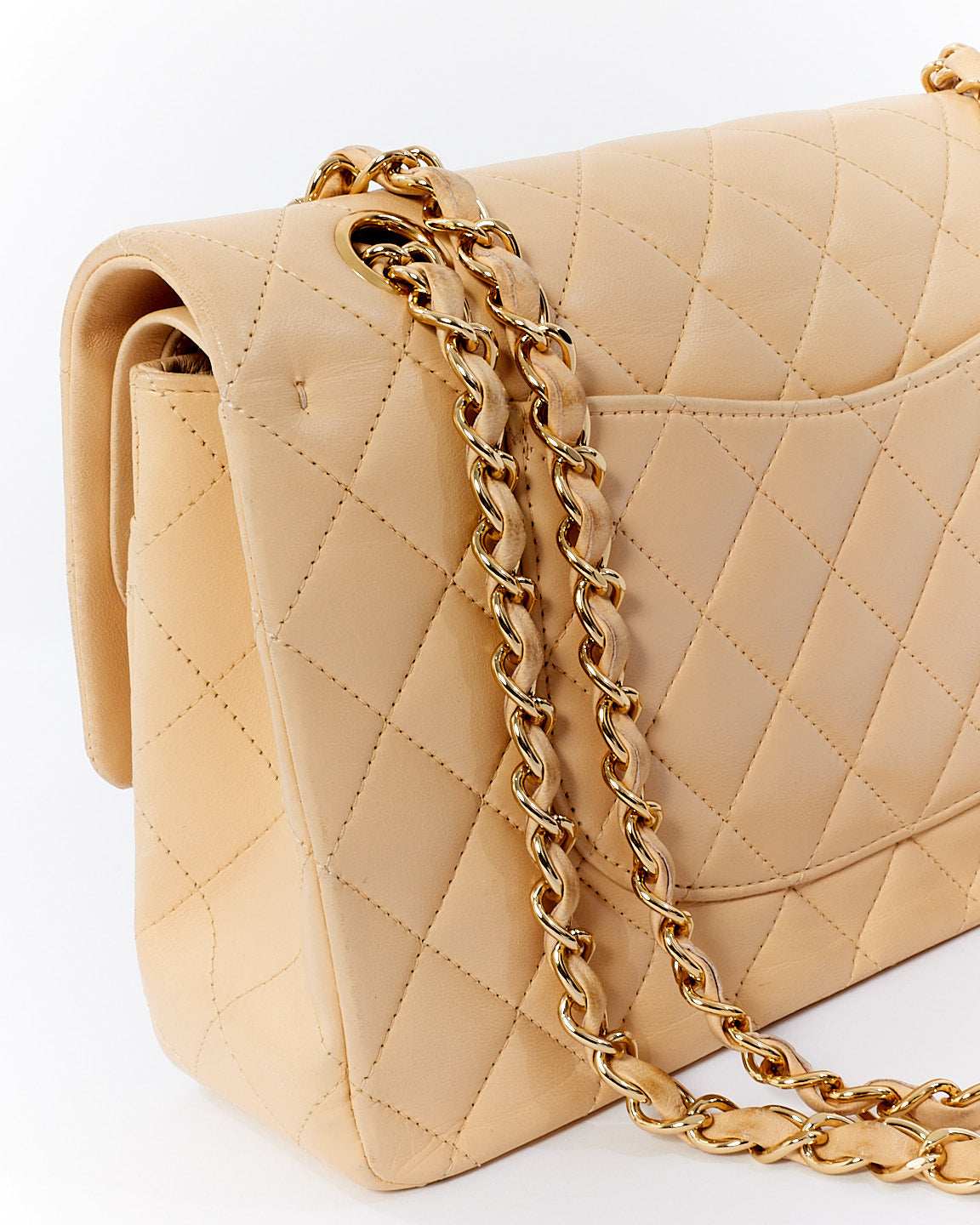 Chanel Beige Lambskin Quilted Medium Double Flap GHW Bag