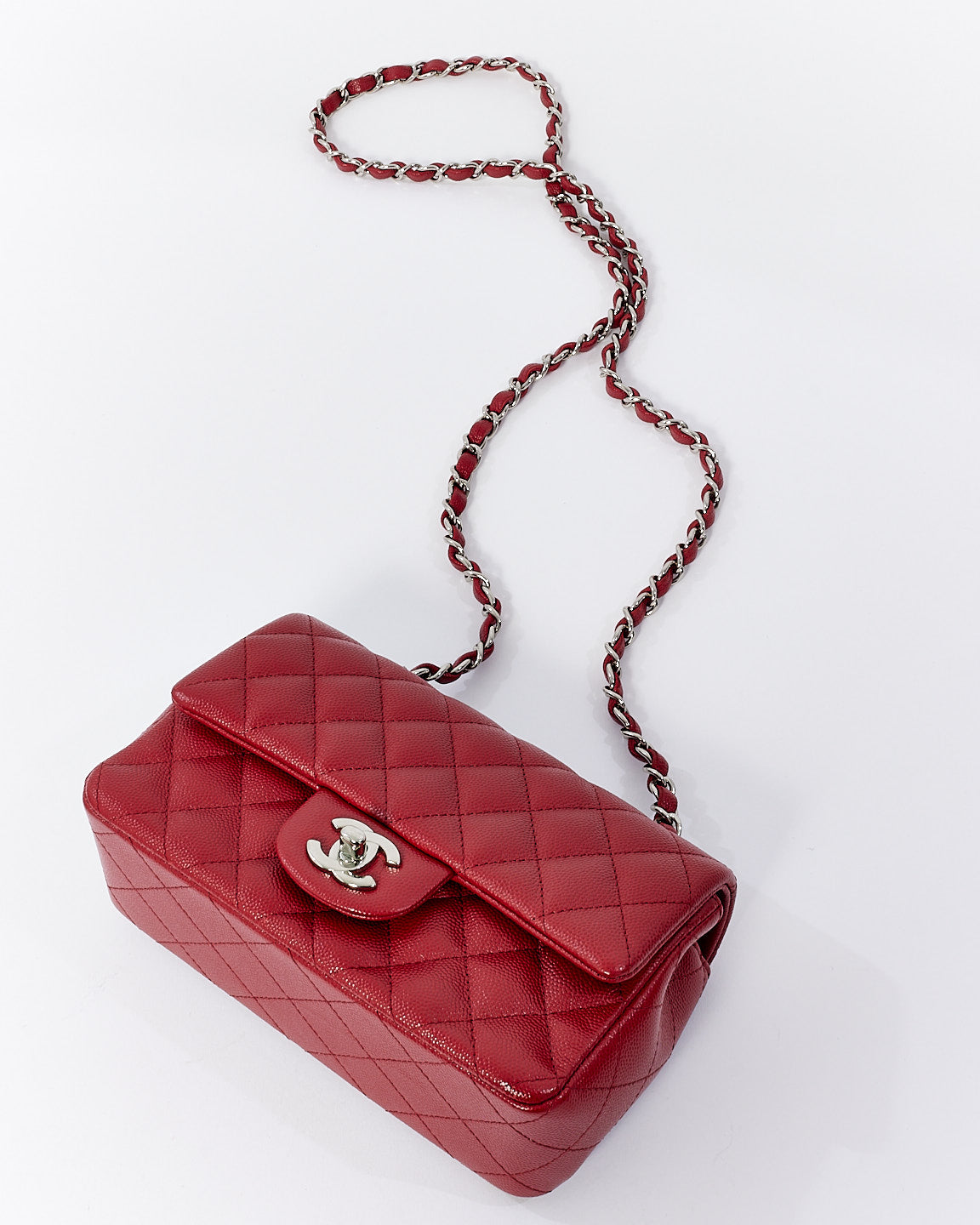 Chanel Red Caviar Quilted Mini Rectangular Classic Flap Bag